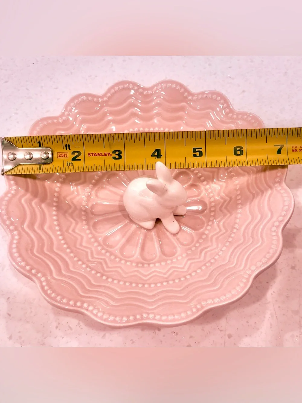 Arlington Designs Pink Scalloped Ceramic Bunny Candy Bowl 7”